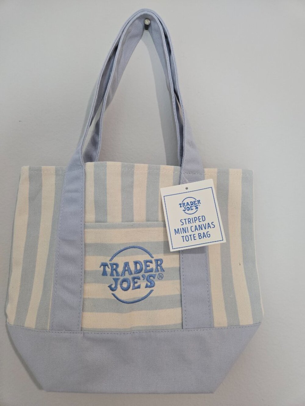 Trader Joe's Striped Mini Canvas Tote Light Blue Limited Edition Summer 2026